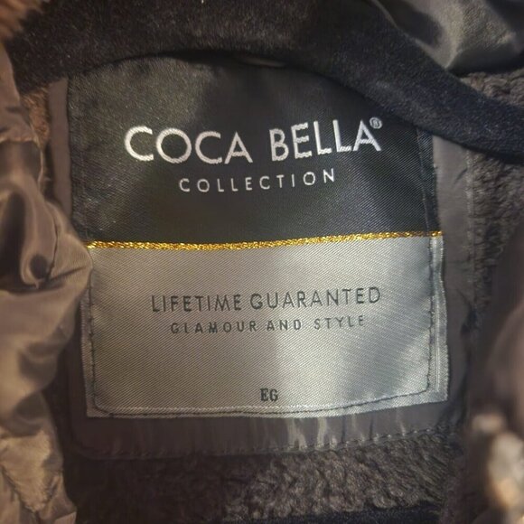 Coca Bella Detachable Hooded Faux Fur Belted Jacket Women's Size EG Dark Olive - Picture 6 of 8